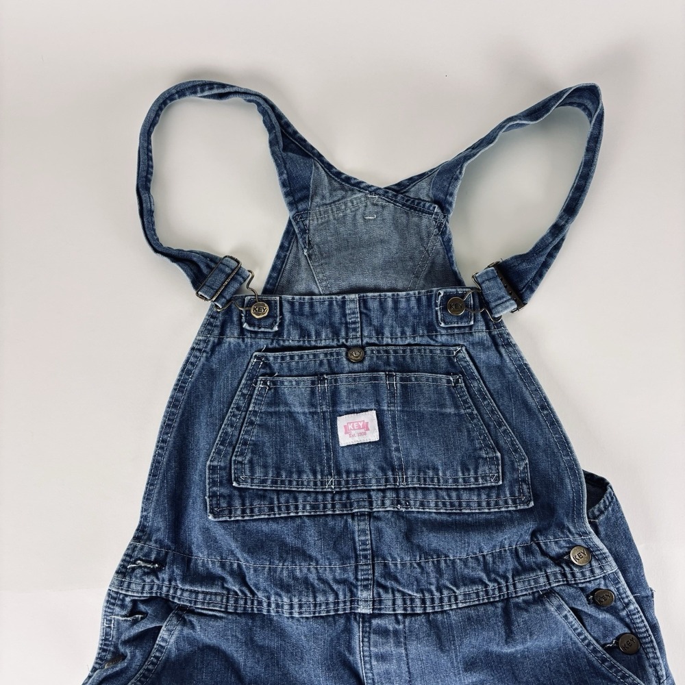 Key Overalls Women Size 16 Reg Bibs Denim Utility Pockets Buttons Logo Workwear - Picture 2 of 12